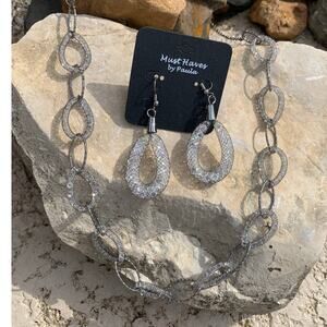 New 2pc Silver Pewter Chain Necklace Earring Jewelry Set Valentine Red Gift Box